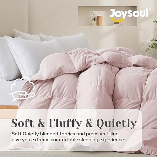 Joysoul Queen Size Down Comforter - All Season Ultra Soft Goose Down & Feather Fiber Fill, Luxury Hotel Pink Duvet Insert with Corner Tabs (88" X 88") - Pink - Full/Queen thumbnail 2