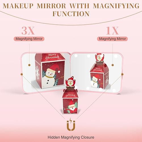 Compact Mirror with Light, 1X/3X Magnification LED Pocket Mirror for Women | Portable, Travel, Purse, Pocket, Gift, Pink, mini, small, essentials, led, fiberglass, batteries, rectangular thumbnail 5