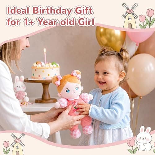 OUOZZZ Soft Plush Baby Doll 10" Tulip Pink Snuggle Buddy | First Birthday Toys for 1 Year Old Girl, Ideal 1 Year Old Girl Gifts & Baby Girl Gifts, Cuddly Toy for Infants & Toddlers thumbnail 8