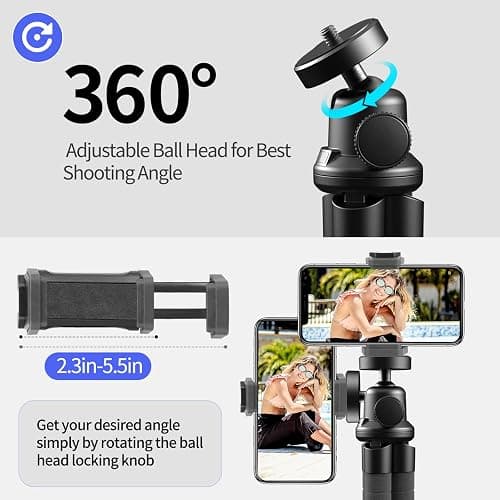 Aureday Phone Tripod, Flexible Tripod for iPhone and Android Cell Phone, Come with Wireless Remote and Clip for Video Recording/Vlogging/Selfie - Black thumbnail 5