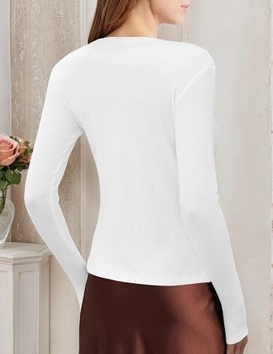 Gleenat Womens Ribbed Long Sleeve Button Down Up Shirts Lightweight Regular Length Cardigan Going Out Fall Tops XS-XL thumbnail 7