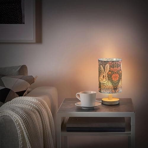 YYZZH Bunny Rabbit Floral Field Table Lamp with Wood Base Fabric Lamp Shade Bedside Desk Lamp for Living Room Bedroom Kids Room Office thumbnail 6