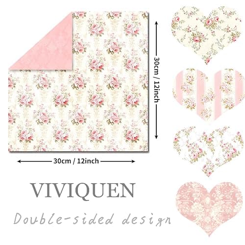 VIVIQUEN 24 Pack Pink Floral Double-Sided Paper, 12-inches Vintage Flowers Scrapbook Specialty Craft Paper Folded Flat for DIY Background Card Art Craft Making Scrapbook Photo Album Decor thumbnail 3
