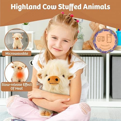 Microwavable Highland Cow Stuffed Animal Toy - Weighted Stuffed Animal Plush, Heating Pad for Period Cramps, Cozy Gift for Girls|Women|Kids|Elderly People thumbnail 4