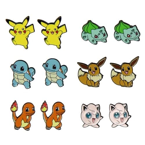 Pokemon Earrings Fashion Jewelry Enamel Character Stud Earrings Set 6 Pack - Image 1