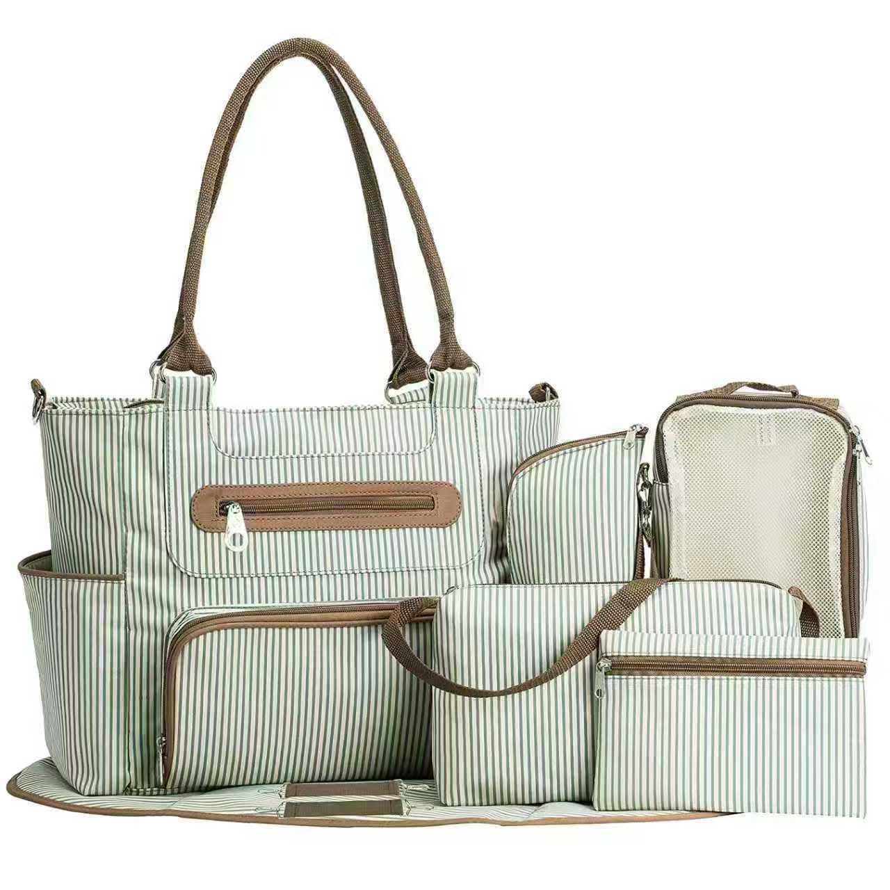 Nappy Bag - Diaper Bag Set - Tote Bag- Comes with BottleBag, SmallBag, Stroller Strap, Clothing Bag, Changing Pad, Coin Purse - Multifunctional Wide Open Style for Easy Access - Water Resistant - Image 1