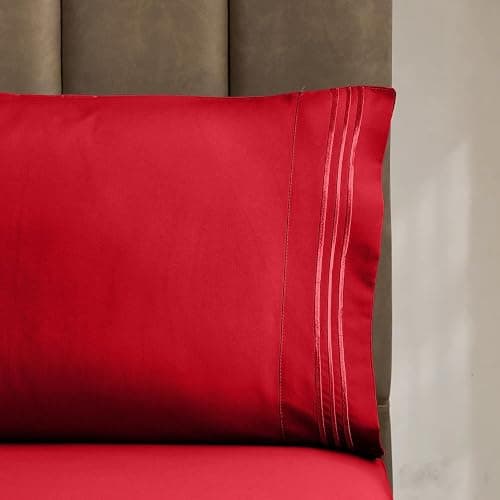 CELINE LINEN Premium 1800 Hotel Quality Wrinkle-Resistant 4-Piece Microfiber Sheet Set - Luxury Ultra Soft and Breathable Bedding 16 Inch Deep Pocket 4PC Sheet Set, Full, Red thumbnail 5