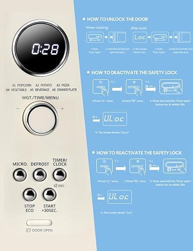 COMFEE' Retro Microwave Oven, Small Microwave with 6 Auto Menus, 0.9 cu.ft Countertop Compact Microwave with Multi-stage Cooking, Mute Function, LED digital, Apricot/900W, CMO-MMP02AA(AT) thumbnail 7