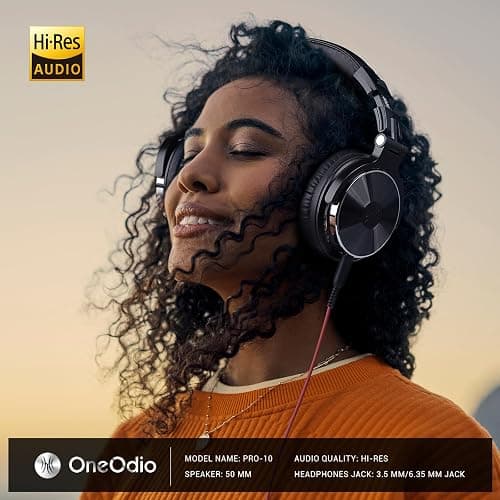 OneOdio Wired Over Ear Headphones Hi-Res Studio Monitor & Mixing DJ Stereo Headsets with 50mm Drivers and 1/4 to 3.5mm Jack for AMP Computer Recording Podcast Keyboard Guitar Laptop - Black - Black - One Size - Over-Ear Headphones thumbnail 2