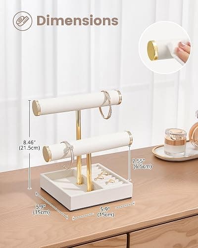 Lolalet 2-Tier Bracelet Holder Organizer, PU Jewelry Display Stand -Beige | Easy-Clean Jewelry Holders with Storage Tray for Ring, Space-Saving Watch Rack for Vendors, Room Decor, Gift for Girls Women thumbnail 3