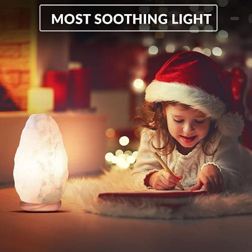Himalayan Glow White Salt Crystal Lamp, Natural Salt Night Light, Hand Crafted Salt Lamps with Neem Wooden Base, Salts Lamp Bulb,(ETL Certified) Dimmer Switch | 5-7 LBS - Modern, Minimalist thumbnail 2