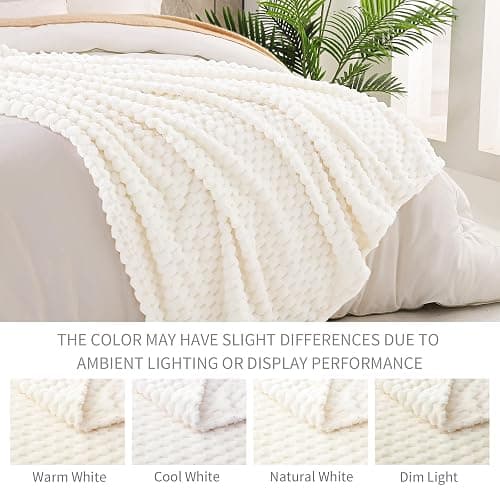 Exclusivo Mezcla Extra Large Fleece Throw Blanket for Couch, 50x70 Inches Stylish Jacquard Soft Throw Blanket, Fuzzy Cozy Lightweight for Winter, Ivory thumbnail 5