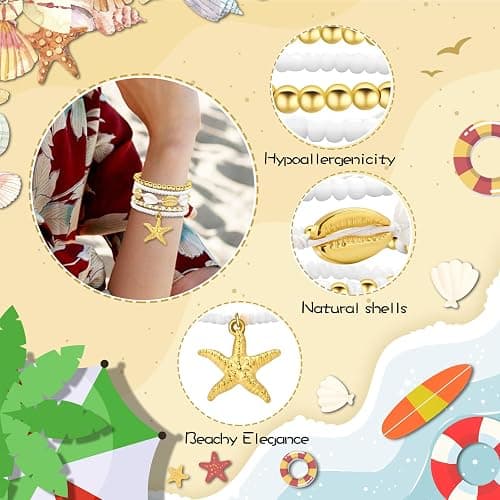 Artlunar Summer Beach Bracelet for Men Women Teens Seashell Starfish Clay Beaded Elastic Stackable Stretch Boho Friendship Bracelets Summer Jewelry Gifts Party Accessories thumbnail 3