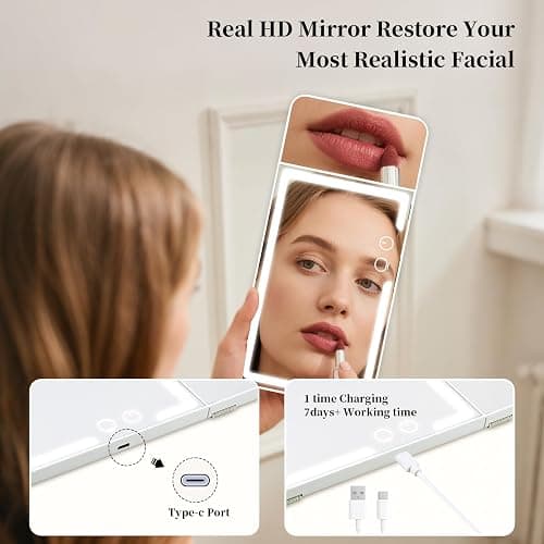 Car sun visor makeup mirror, equipped with 3x magnifying glass and three-color adjustable brightness soft light mirror, rechargeable, suitable for all models (White) thumbnail 4