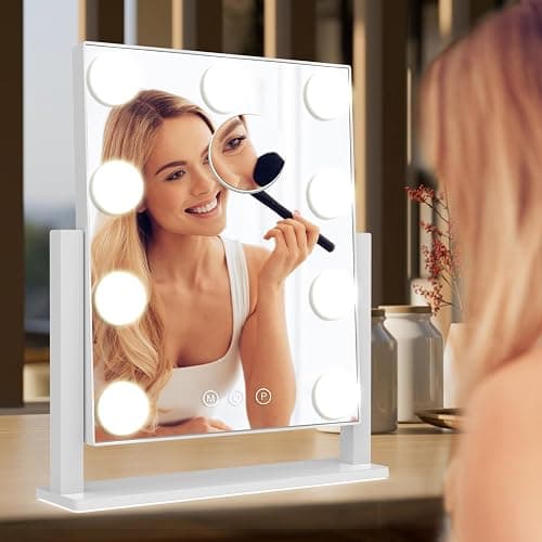 Vanity Mirror with Lights, Hollywood Lighted Makeup Mirror with 3 Color Lighting Modes and 9 Dimmable Bulbs, Detachable 5X Magnification, Smart Touch Control, 360°Rotation, White thumbnail 2
