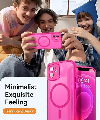 CANSHN Magnetic Compatible with iPhone 12 Case, Upgraded [Full Camera Protection] [Compatible with Magsafe] [Translucent Matte] Shockproof Protective Phone Case Cover 6.1 Inch - Hot Pink thumbnail 7