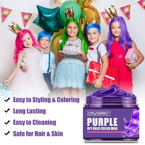 4 Colors Temporary Hair Color for Kids Women Men,Green Blue Purple Pink Hair Dye Color Wax,Gifts for Teens Boys Girls,Gifts for Kids,Temporary Hair Dye Hair Color Wax for Party,Halloween,Cosplay thumbnail 7