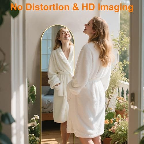 TRAHOME Arched Full Length Mirror, 56"x15" Standing Body Mirror for Wall, with Aluminum Alloy Frame for Bedroom, Living Room, Dressing Room(Gold) thumbnail 7