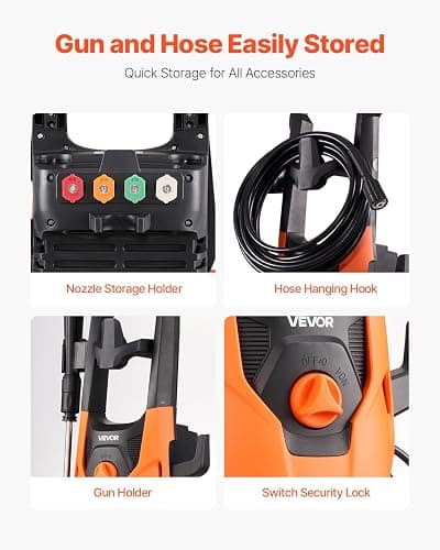 VEVOR Electric Pressure Washer, Max 4200 PSI 2.8 GPM, High-Power Cleaner with Foam Cannon & 4 Nozzles for Driveways, Cars, Fences, Patios, Home Cleaning thumbnail 7
