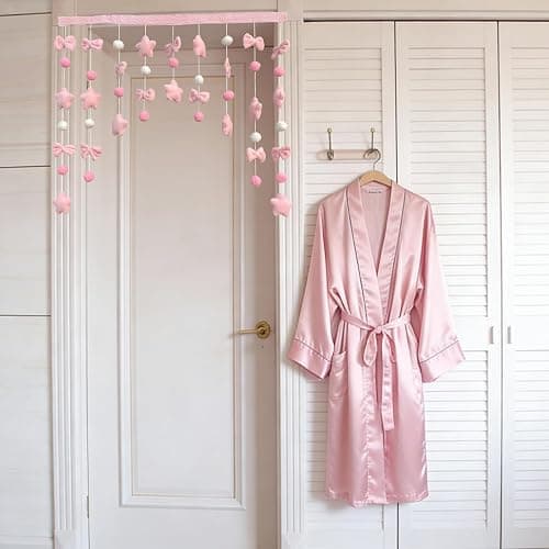Gtsrlp Kawaii Plush Door Curtain, 33" W x 28" L Self-Adhesive Arc Design, Detachable Hook and Loop for Easy Wash, Pastel Stars Bows for Girls Room, Bedroom, Nursery, Window Decor thumbnail 5