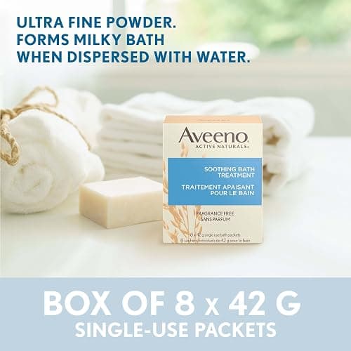 Aveeno Soothing Bath Treatment, Eczema, Dry Skin Relief, Colloidal Oatmeal Bath, Cleanser, Fragrance Free, 8-pack, 42 gram thumbnail 4