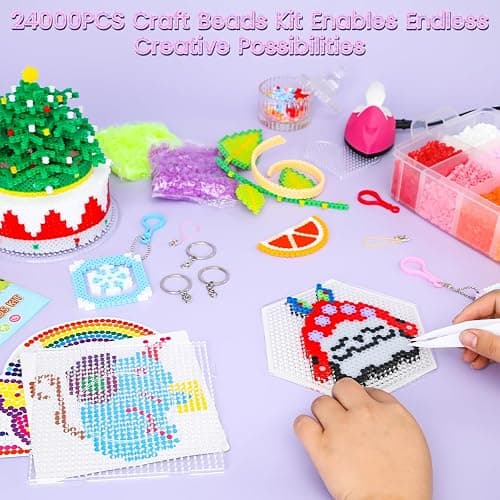 Meland Fuse Beads with Mini Iron - 24,000pcs Beads for Crafts for Girls Age 3-12 Year Old, 24 Color 5MM Melty Bead Set, Art & Craft Kit for Girls Gift Idea for Birthday Christmas thumbnail 4