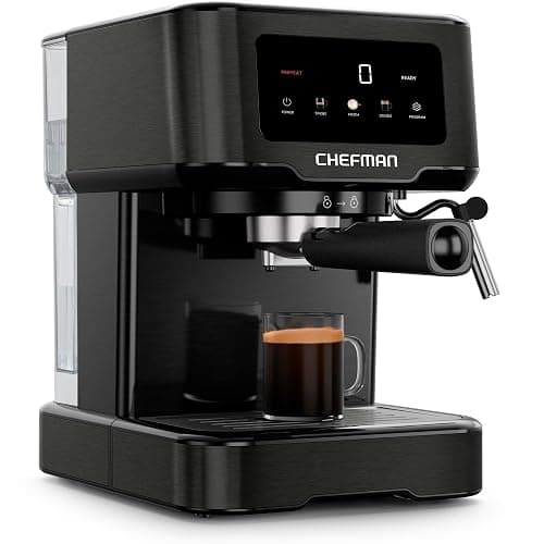 Chefman CraftBrew Espresso Machine, 15-Bar Pump Digital Espresso Maker w/Steam Wand for Latte & Cappuccino, Compact Espresso Coffee Machine w/ 1.5L Removable Water Reservoir - Stainless Black - Image 1