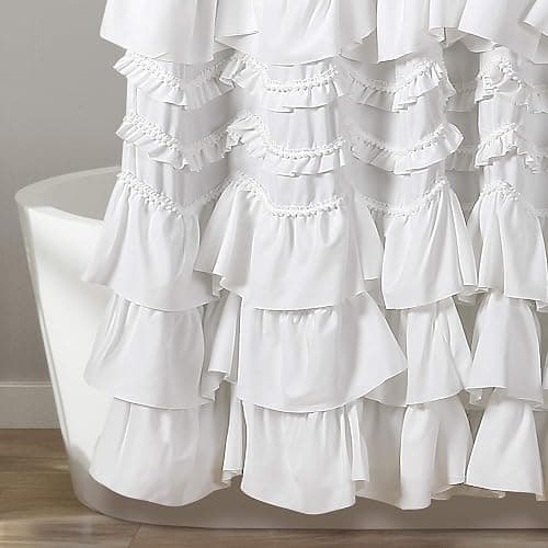 Lush Decor Kemmy Ruffled Shower Curtain, Single, 72" W x 72" L, White - Bathroom Curtain - Fabric Shower Curtains for Bathroom - Coquette Decor thumbnail 5