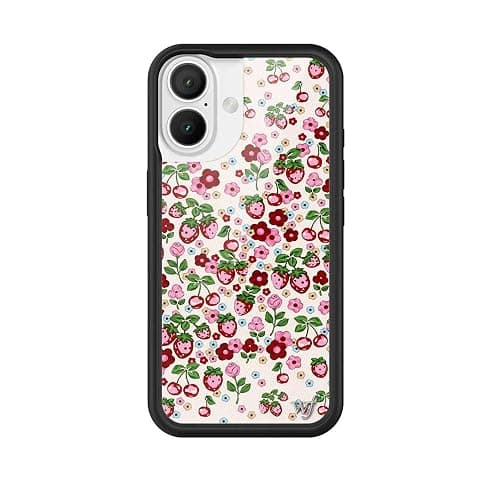 Wildflower Cases - Compatible with Apple iPhone 16 | Protective Black Bumper, 4ft Drop Test Certified, Women Owned Small Business | Berry World - Fruit Cherries Strawberry Floral Cute Trendy - Image 1