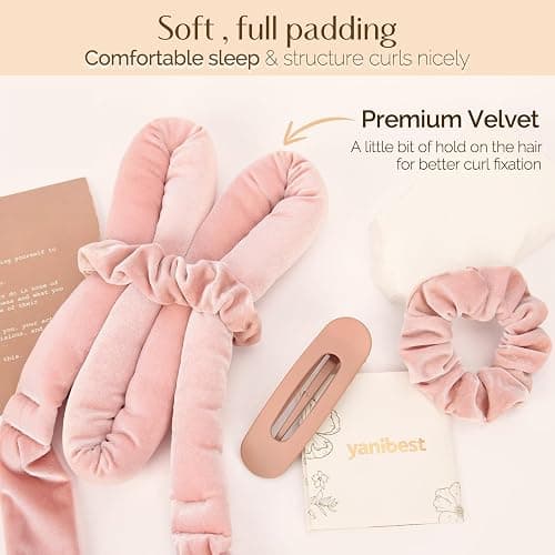 Yanibest Heatless Hair Curler, No Heat Hair Curlers to Sleep in, Super Soft Ribbon Wrap for Long Hair, Overnight Heatless Curling Set with Scrunchies and Clip, for All Hair types(Pink) thumbnail 3