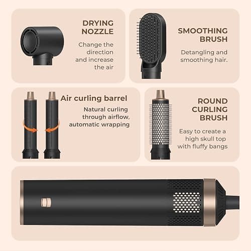 5 in 1 Hair Styler & Hair Dryer Brush, Low-Speed Negative Ionic Air Styler Drying, Multi Hair Styler, Professional Blow Dryer Brush for Curling Volumizing Straightening Styling thumbnail 7
