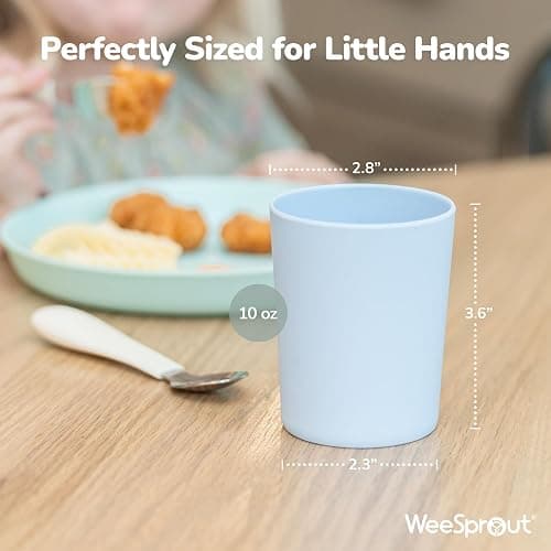 WeeSprout Bamboo Toddler Cups - 4 pc Set (10 fl oz), Organic & Non-Plastic Cup Pack for Toddlers, Big Kids or Baby, Natural - 4 Count (Pack of 1) - Blue, Yellow, Orange & Red thumbnail 2