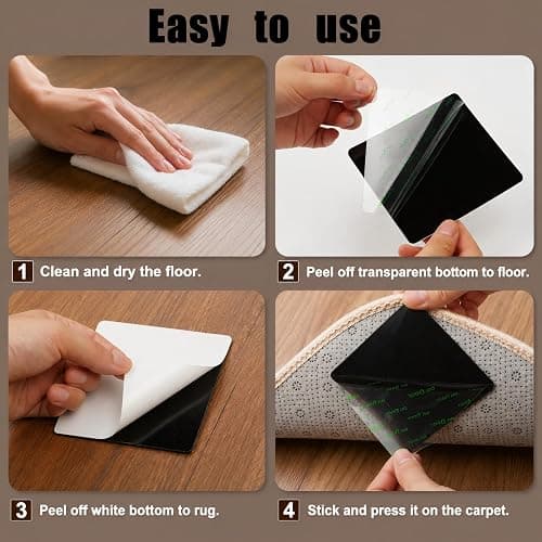 Rug Gripper for Hardwood Floor, 16Pcs Premium Reusable Washable | Prevents curling and sliding; washable, reusable adhesive removes cleanly and trims easily to fit corners and irregular rugs thumbnail 5
