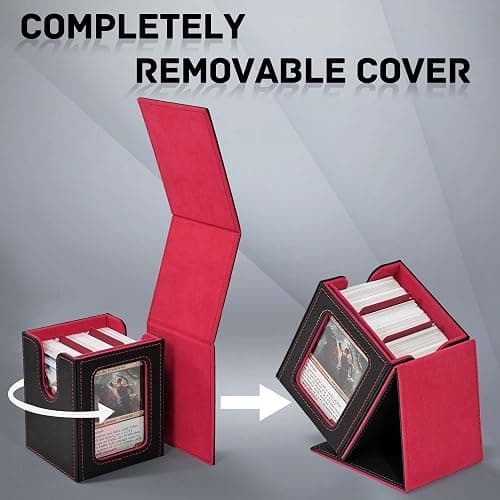 ZLCA MTG Deck Box with Commander Window Display, Trading Card Storage Box Holds 100 Double-Sleeved Cards Suitable for TCG/CCG/PTCG/EDH/Magic/Sport Cards (Black&Red) thumbnail 5