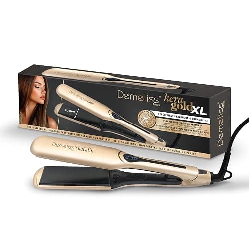 Demeliss Saint Algue Lisseur Kera-GOLD XL - Plaques Larges Kératine - 14 Températures - Écran Digital - Cordon Rotatif 360° - Lissage Professionnel - Adapté à Tous Cheveux - Écran Digital - Image 1
