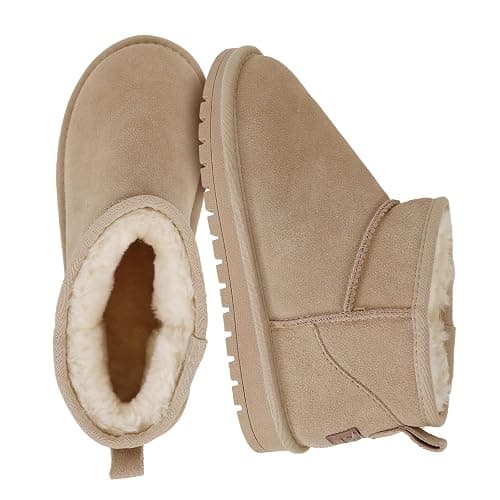 EVELLYHOOTD Genuine Suede Ankle Snow Boots for Women Men-Water Resistant Warm Flat Padded Winter Fuzzy Mini Boots with Cozy Faux Fur Lining - Image 1
