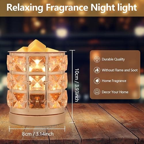 Crystal Wax Melt Warmer Candle Wax Warmer for Scented Wax 2 in 1 Wax Melts Fragrance Warmer Wax Cubes Melter Home Office Deco Night Light Valentines Day Birthday Gifts for Women Mom Girl(02-Gold) thumbnail 2