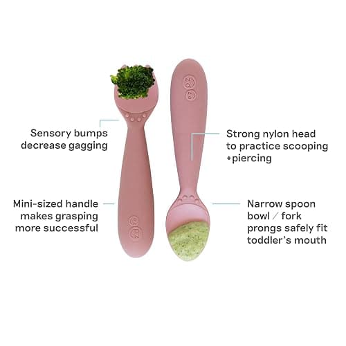 ezpz Mini Utensils - 12 Months+ (Fork & Spoon in Blush) - 100% BPA Free Fork and Spoon - Toddler Utensils - Designed by a Pediatric Feeding Specialist thumbnail 3