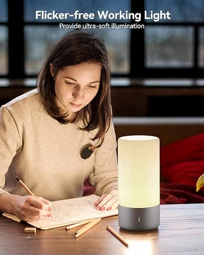 ROOTRO Table Lamp, [Advanced] Bedside Touch Control Lamp for Bedroom 3 Level Dimmable Warm White Lights with 256 RGB Color Mode Modern Deisgn Smart Nightstand Desktop LED Lamps Portable for Read thumbnail 4