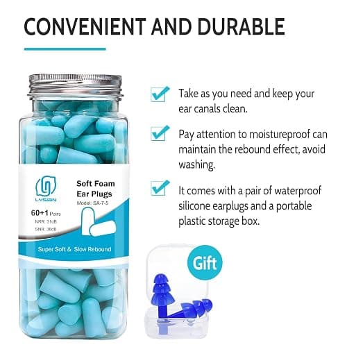 LYSIAN Soft Foam Ear Plugs for Sleeping, 60 Pairs, 38dB SNR, Lake Blue | Ultra-soft noise reduction earplugs for snoring, study, travel, work & shooting; 38dB SNR/31dB NRR thumbnail 8