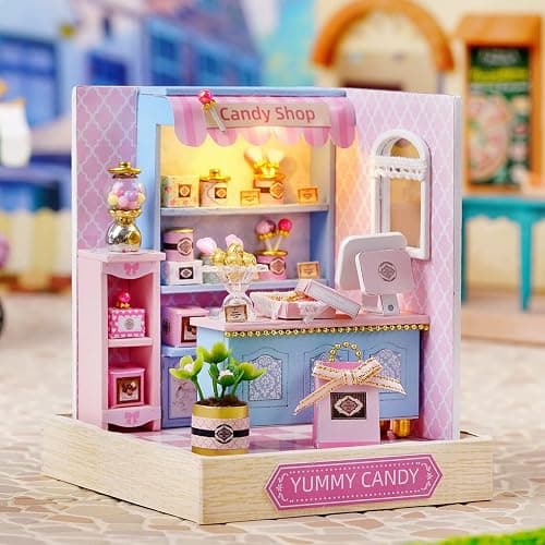 CUTEROOM DIY Doll House Miniature Furniture Wooden House Kit with Dust Cover & LED Light and Accessories - New Three Styles QT Series Dollhouse (QT045) thumbnail 2