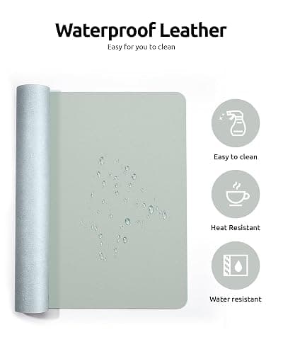 YSAGi Leather Desk Protector, Office Mat, Large Mouse Mat, Non-Slip PU Leather Blotter, Laptop Pad, Waterproof Writing Pad for Office and Home (Grayish Green, 23.6" x 13.8") thumbnail 4