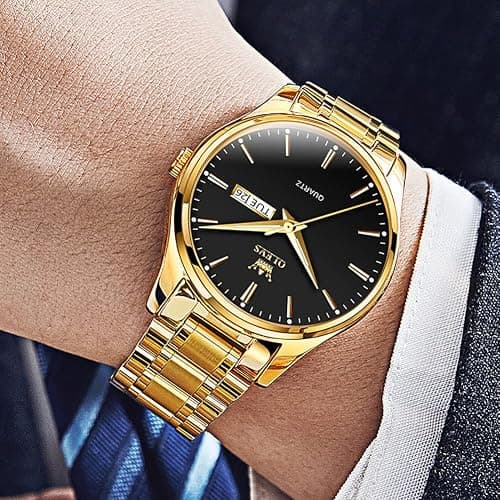 OLEVS Mens Gold Watches Waterproof Stainless Steel Lightweight Watch with Date Classic Luxury Dress Watch for Men Gold White Blue Green Dial thumbnail 3