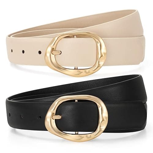 TRIWORKS 2 Pack Leather Belts for Women Fashion Waist Belt with Liquid Shapes Women Belt for Jeans Pants Dresses thumbnail 6