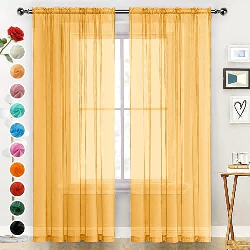 SpaceDresser Basic Rod Pocket Sheer Voile Window Curtain Panels Sand 1 Pair 2 Panels 52 Width 72 Inch Long for Kitchen Bedroom Children Living Room Yard(Sand, 52W x 72L) - Image 1