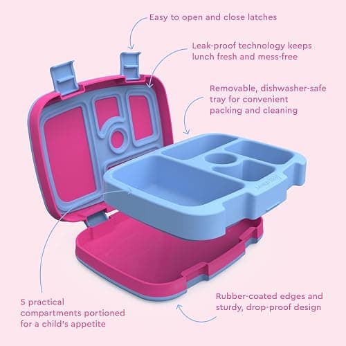 Bentgo Kids Prints Leak-Proof, 5-Compartment Bento-Style Kids Lunch Box - Ideal Portion Sizes for Ages 3-7, Durable, Drop-Proof, Dishwasher Safe, & Made w/BPA-Free Materials (Rainbows & Butterflies) - Rainbows and Butterflies thumbnail 7