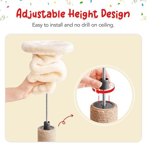 Furcato Cat Tree, Floor to Ceiling Cat Tower Adjustable Height[92-102 Inches=234-258cm], 7 Tiers Cat Climbing Tree with Hammock, Platforms and Fully Sisal Scratching Posts for Indoor Cats, Beige thumbnail 5