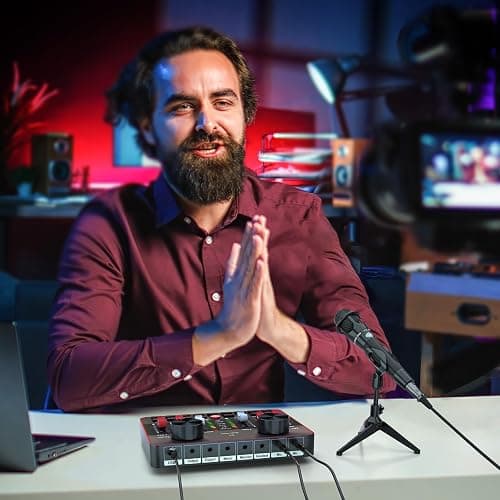 Podcast Equipment Bundle for 2 Mic Tiktok Video Content Creator Kit, Audio Interface DJ Mixer Sound Card/Board Condenser Microphone for Studio Smartphone/PC/Laptop Broadcast Recording thumbnail 8