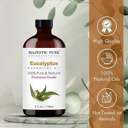Majestic Pure Essential Oil with Glass Dropper - 100% Pure and Natural - Essential Oils for Diffuser, Aromatherapy, Soap and Candle Making, Eucalyptus Essential Oil, Eucalyptus Oil, 4 Fl Oz | Eucalyptus Oil, Essential Oils, for Hair Care, Home Diffusers, Skin, Aromatherapy, Massage, Humidifiers, 4 Fl Oz thumbnail 3