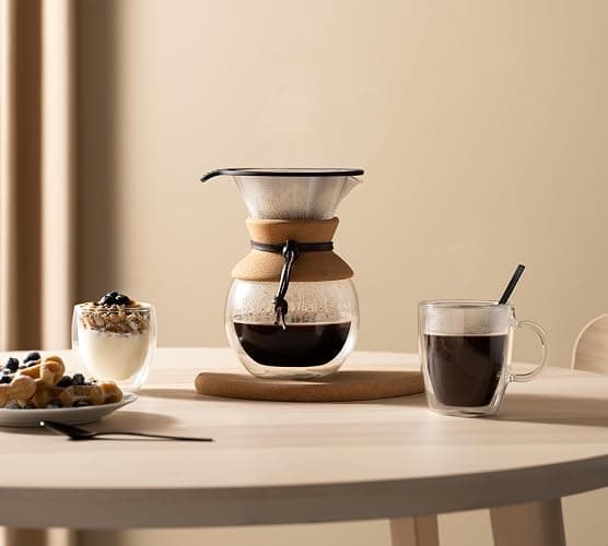 Bodum 34oz Pour Over Coffee Maker, High-Heat Borosilicate Glass with Reusable Stainless Steel Filter and Double Wall Cork Grip - Made in Portugal thumbnail 2